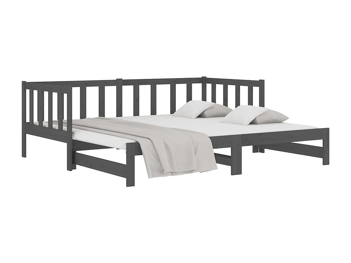 Lit coulissant Gris 2x(90x190) cm Bois de pin massif