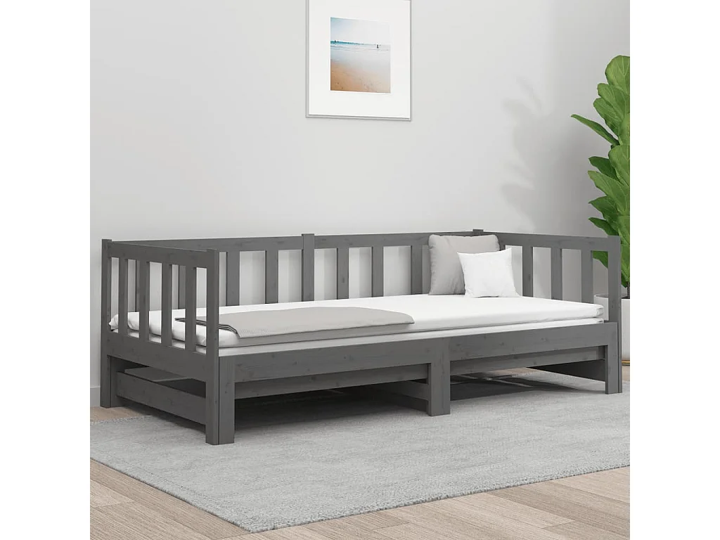 Lit coulissant Gris 2x(90x190) cm Bois de pin massif