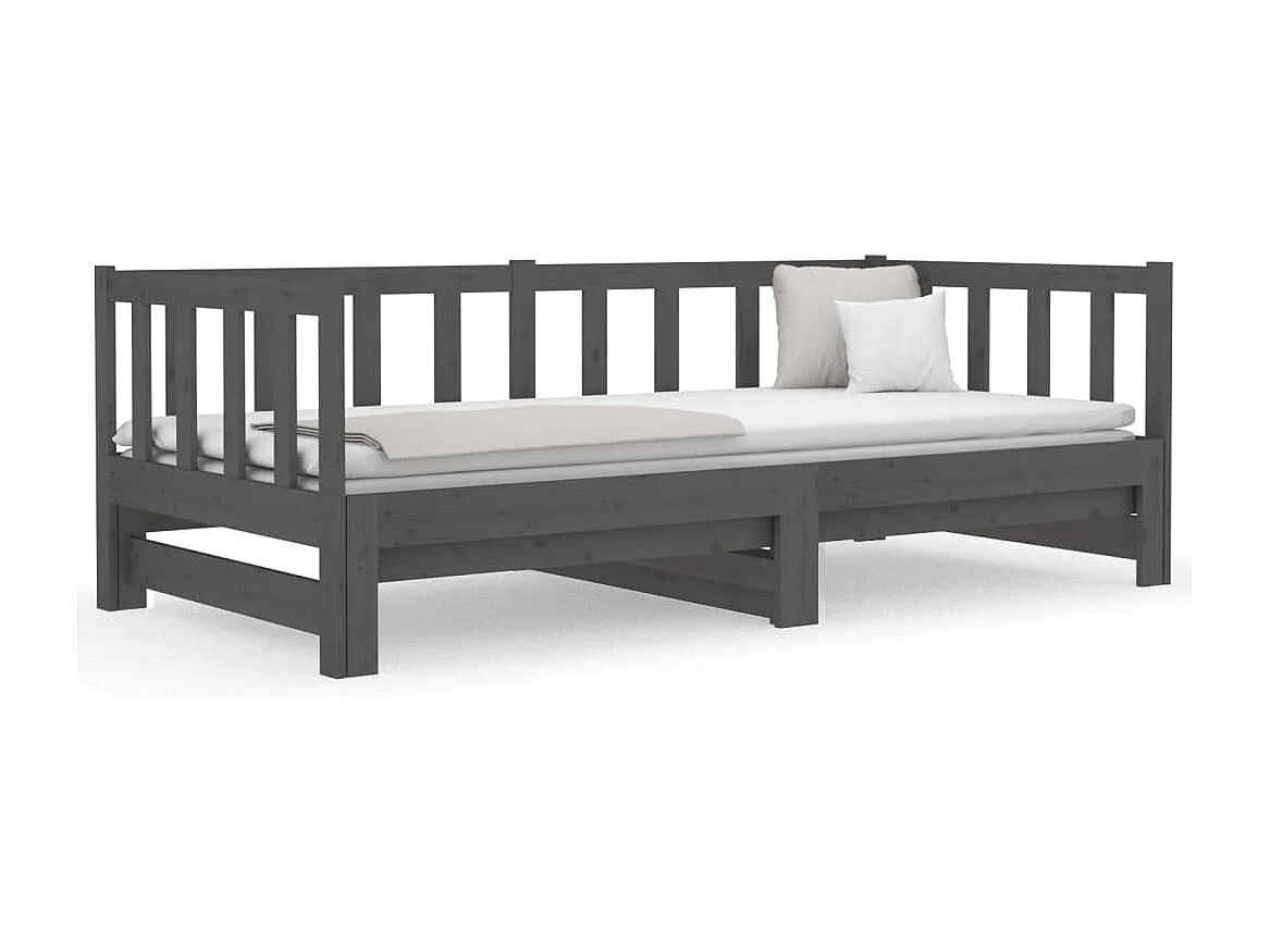 Lit coulissant Gris 2x(90x190) cm Bois de pin massif