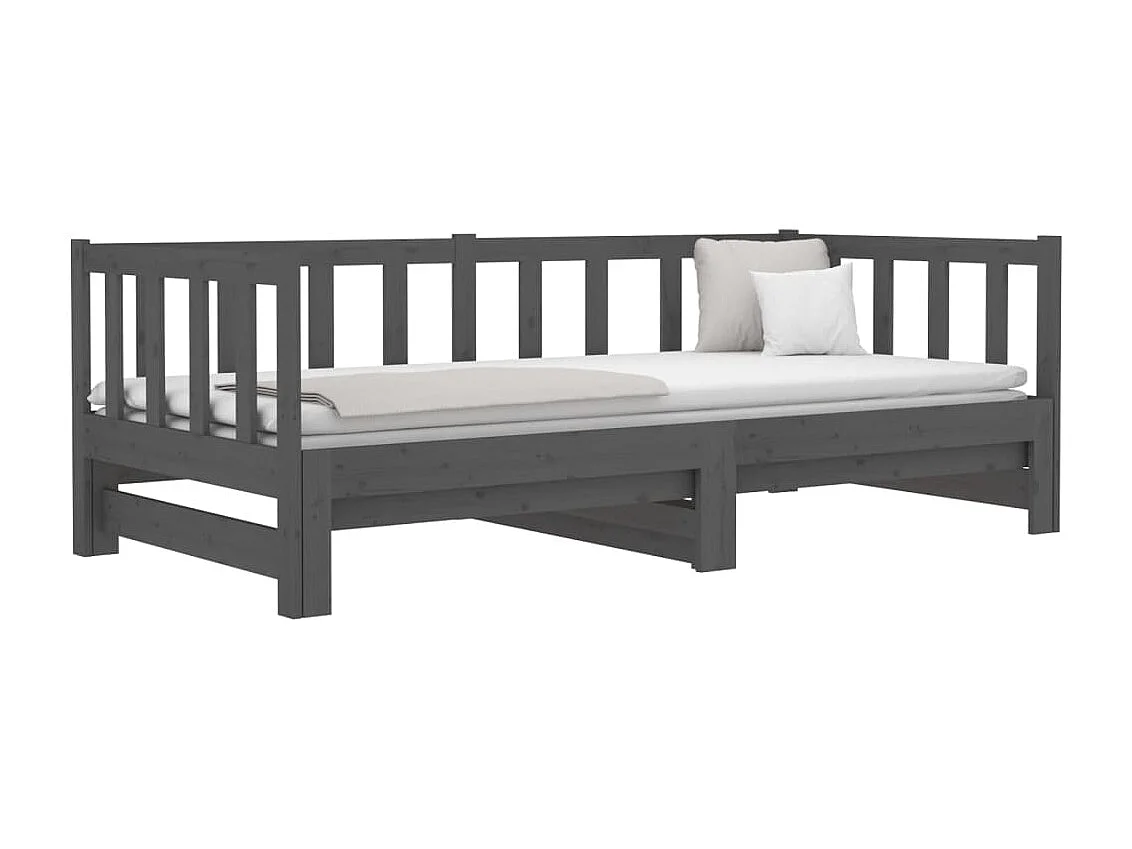 Lit coulissant Gris 2x(90x190) cm Bois de pin massif