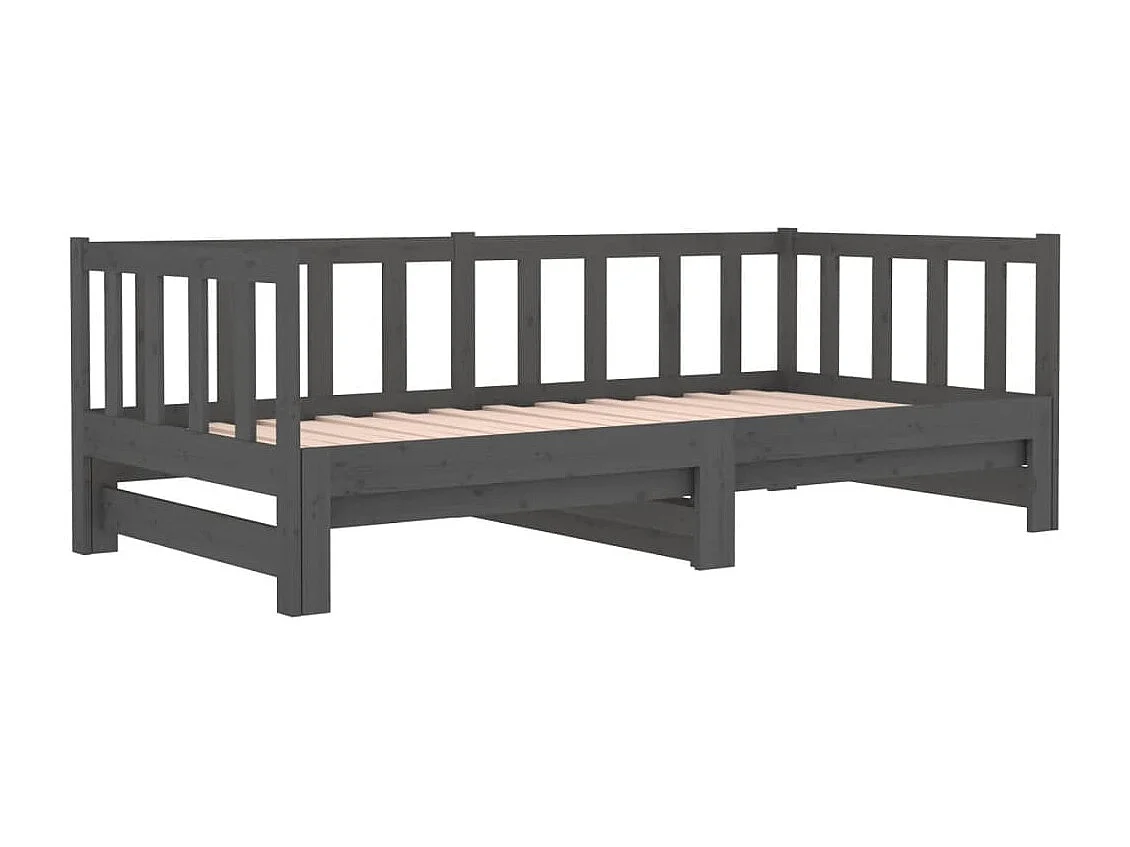 Lit coulissant Gris 2x(90x190) cm Bois de pin massif