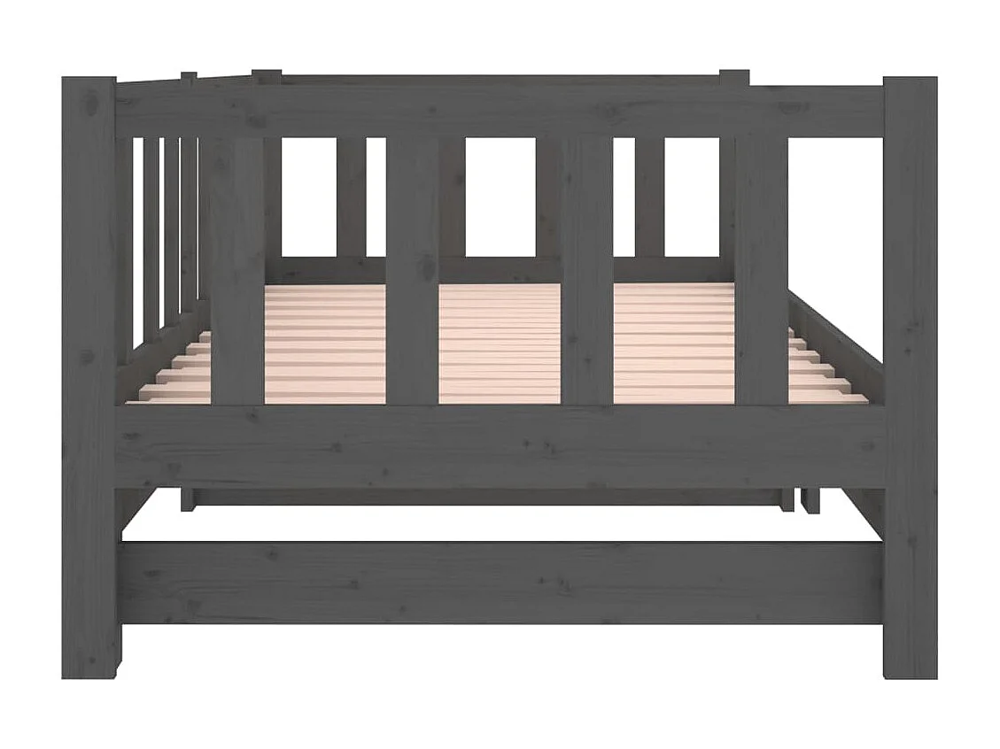 Lit coulissant Gris 2x(90x190) cm Bois de pin massif
