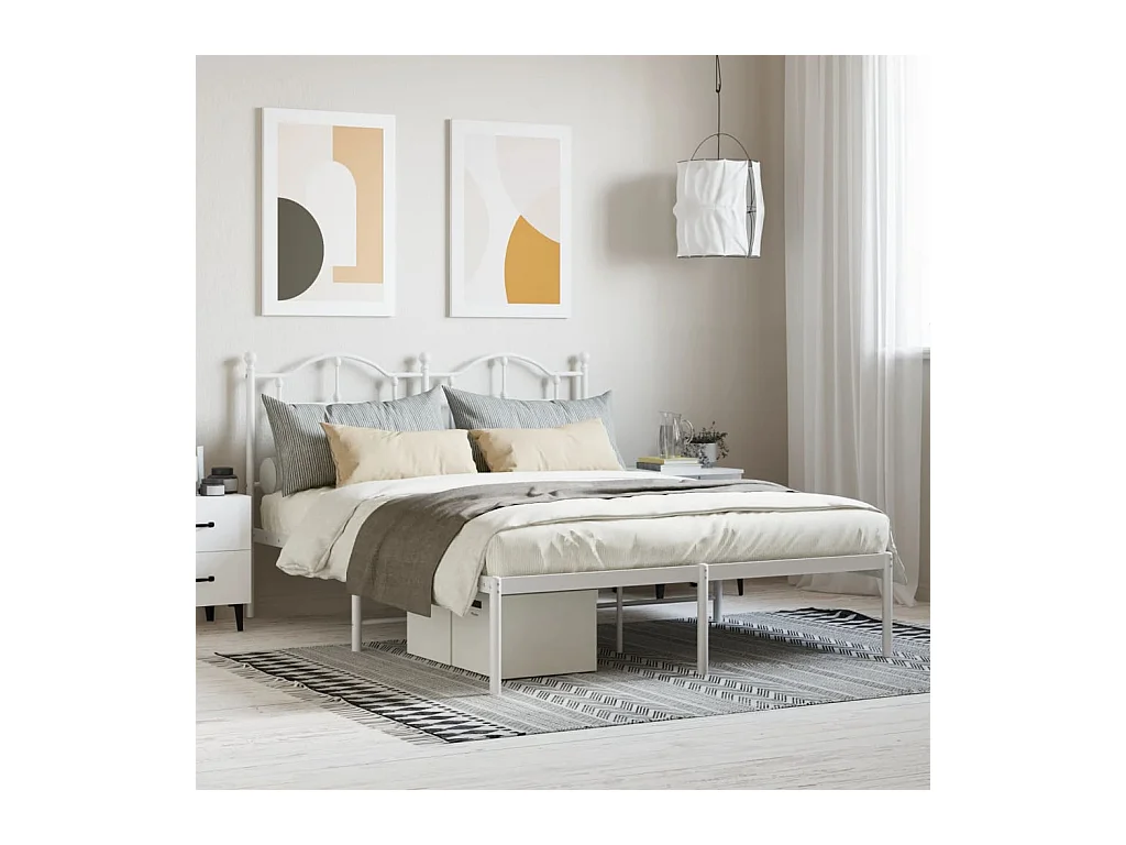 Cadre de lit métal avec tête de lit blanc 135x190 cm