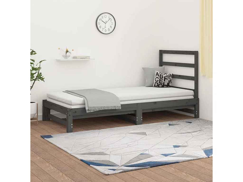 Sofá-cama de puxar 2x(90x200) cm pinho maciço cinza