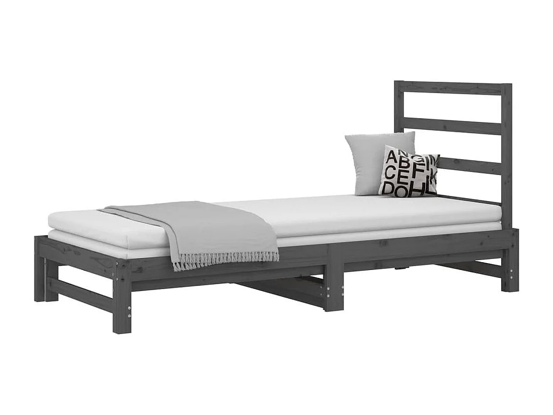 Sofá-cama de puxar 2x(90x200) cm pinho maciço cinza