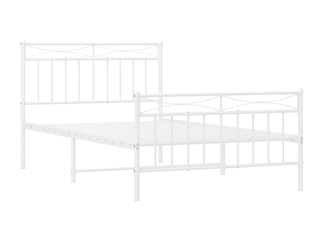 Cadre de lit métal avec tête de lit/pied de lit blanc 107x203cm