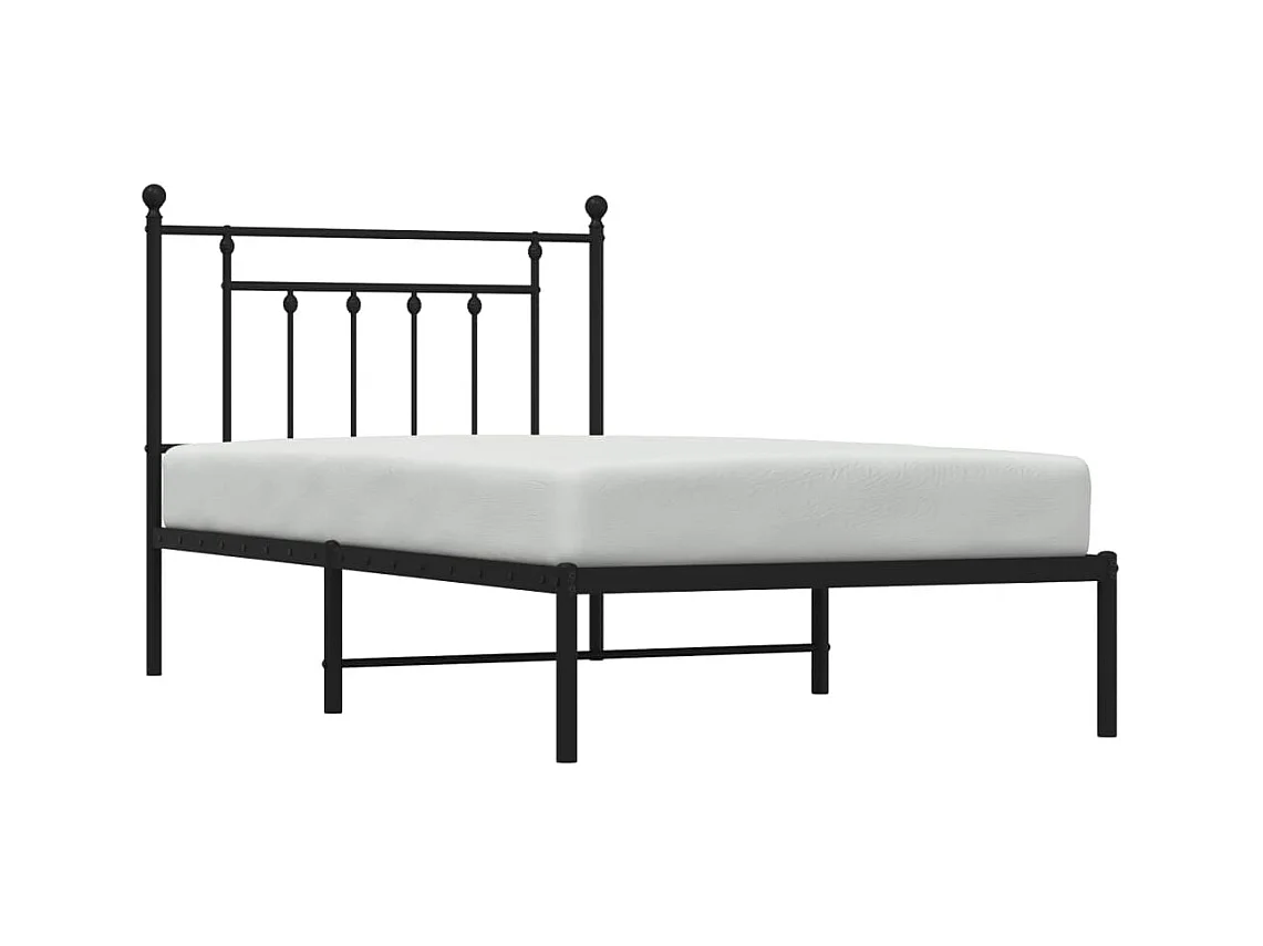 Cadre de lit métal avec tête de lit noir 100x190 cm