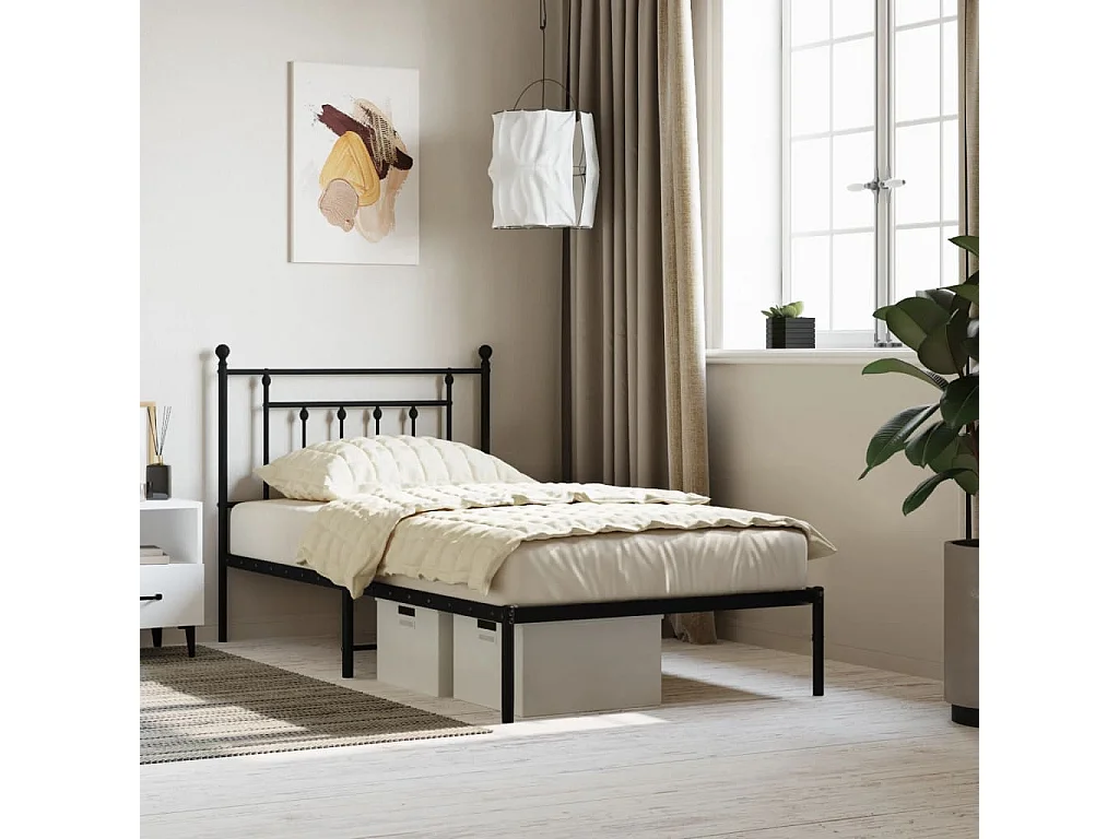Estrutura de cama com cabeceira 100x190 cm metal preto