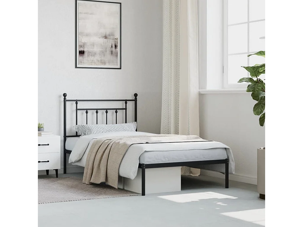 Estrutura de cama com cabeceira 100x190 cm metal preto