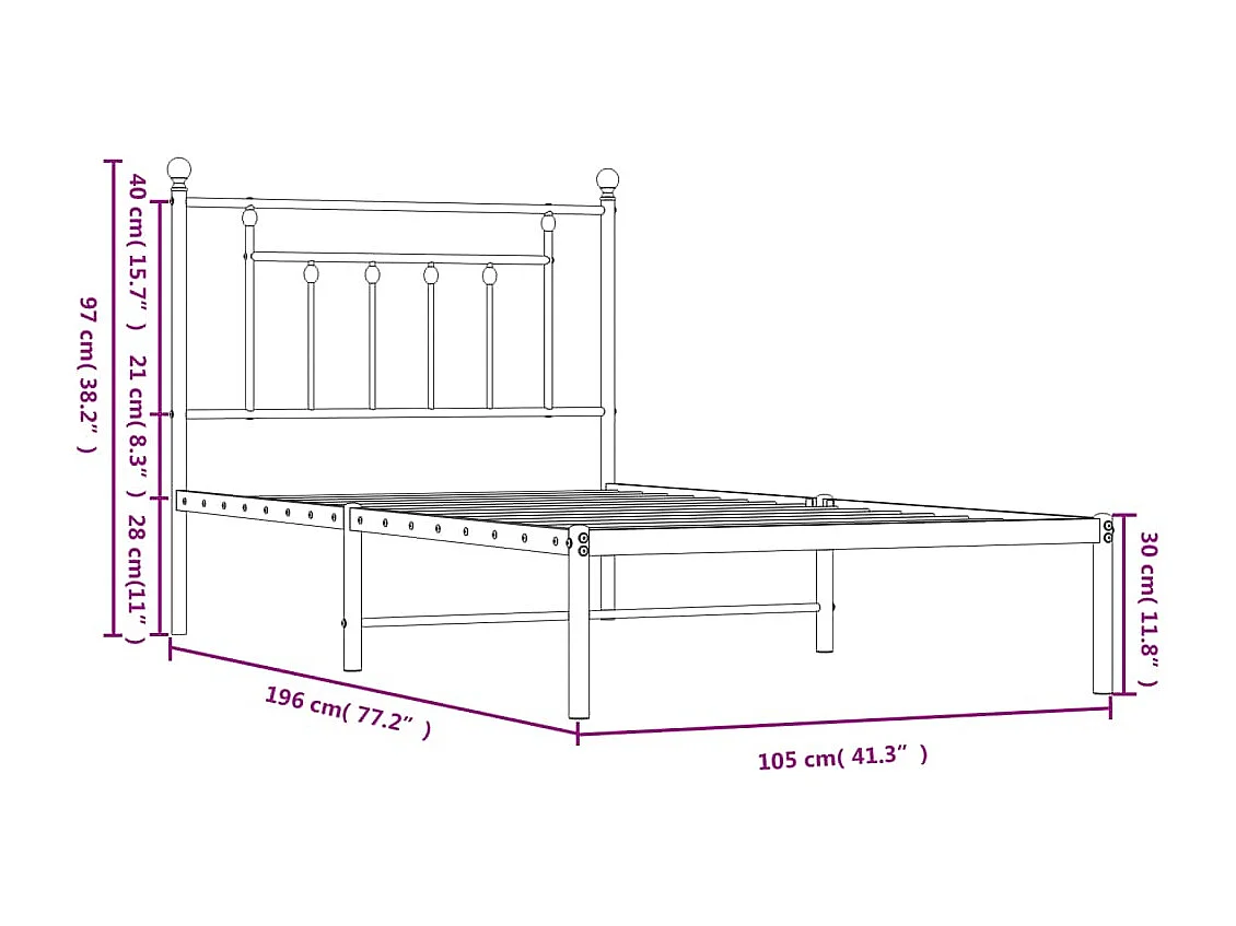 Estrutura de cama com cabeceira 100x190 cm metal preto