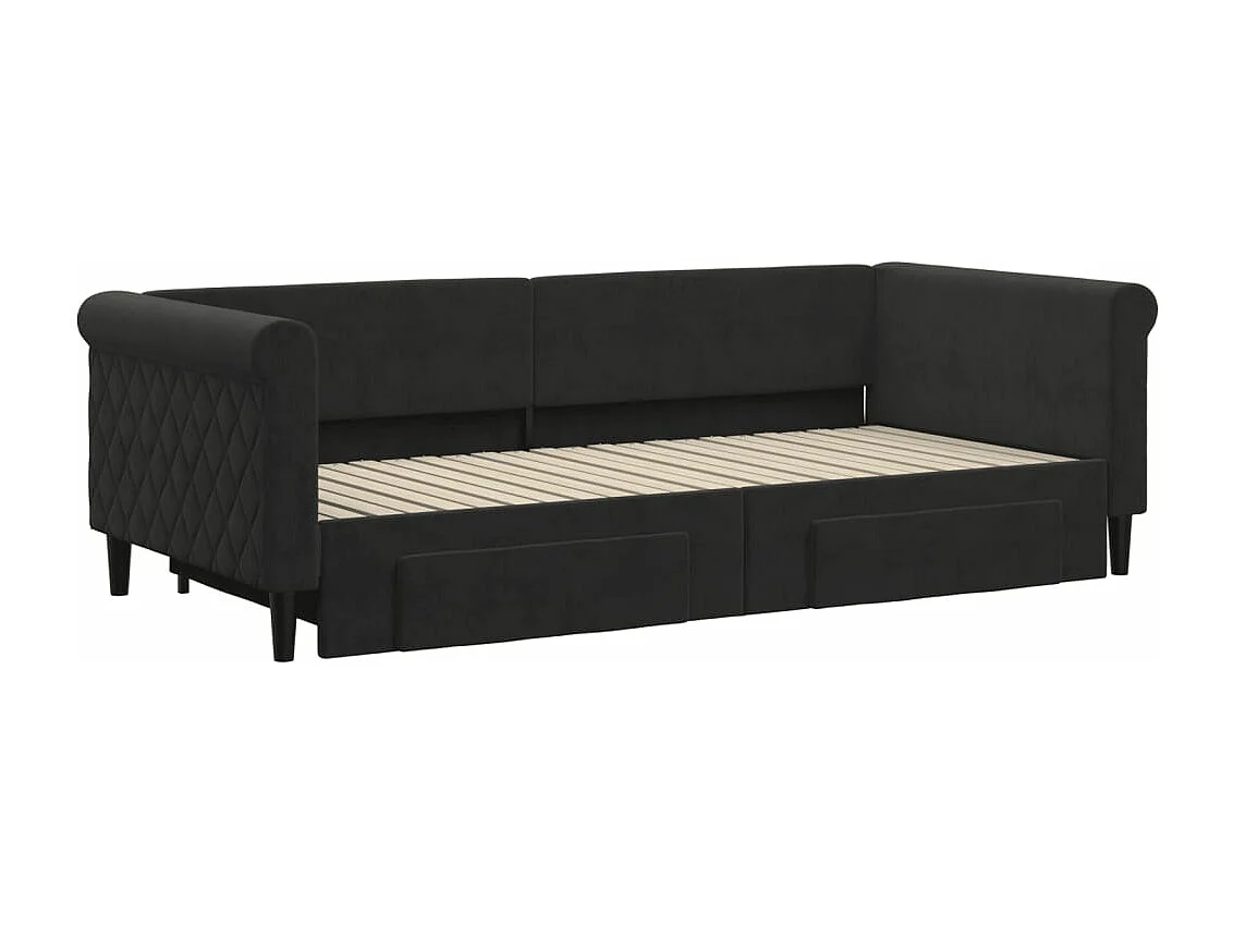 Lit de jour avec gigogne et tiroirs noir 90x200 cm velours