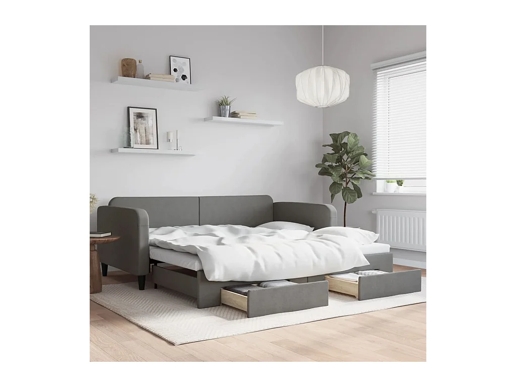 Slaapbank onderschuifbed en lades 100x200 cm stof donkergrijs