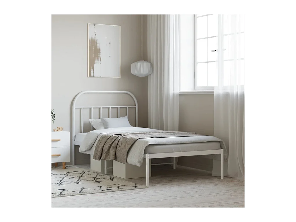 Estructura de cama de metal con cabecero blanco 100x190 cm