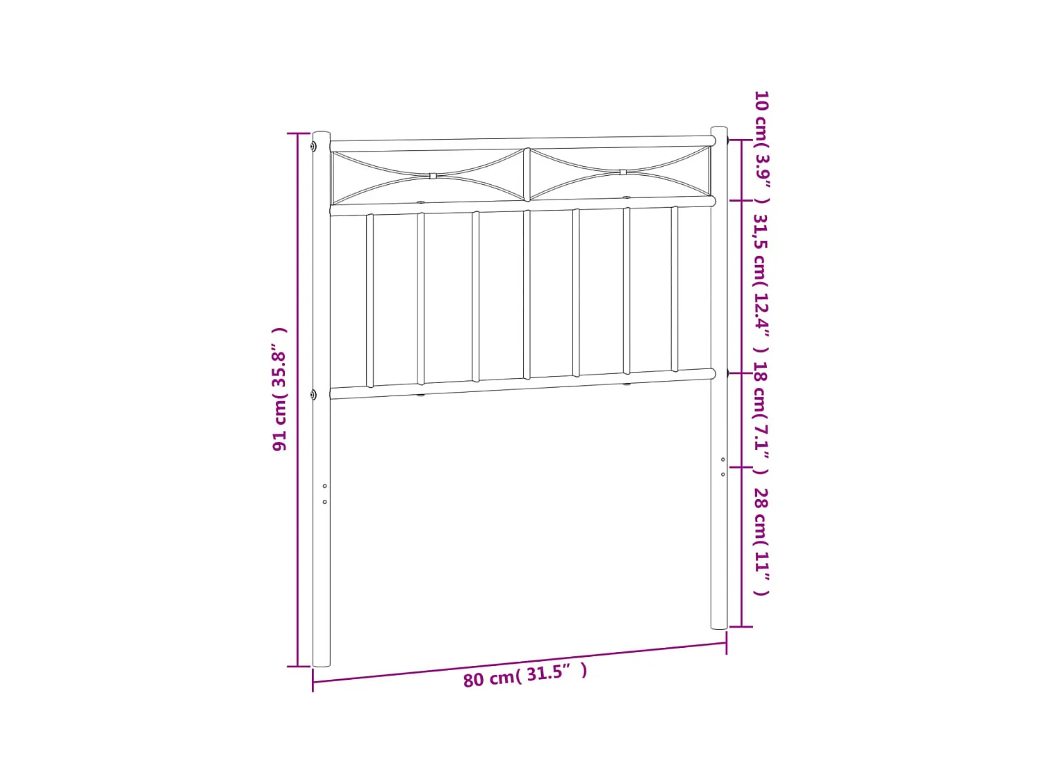 Tête de lit métal noir 75 cm