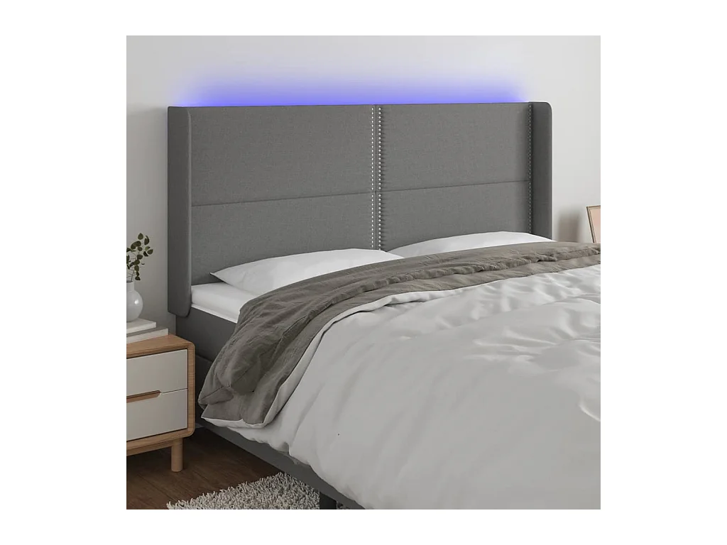 Tête de lit à LED Gris foncé 183x16x118/128 cm Tissu