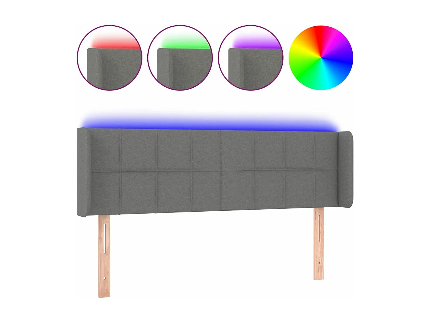 Hoofdbord LED 147x16x78/88 cm stof donkergrijs