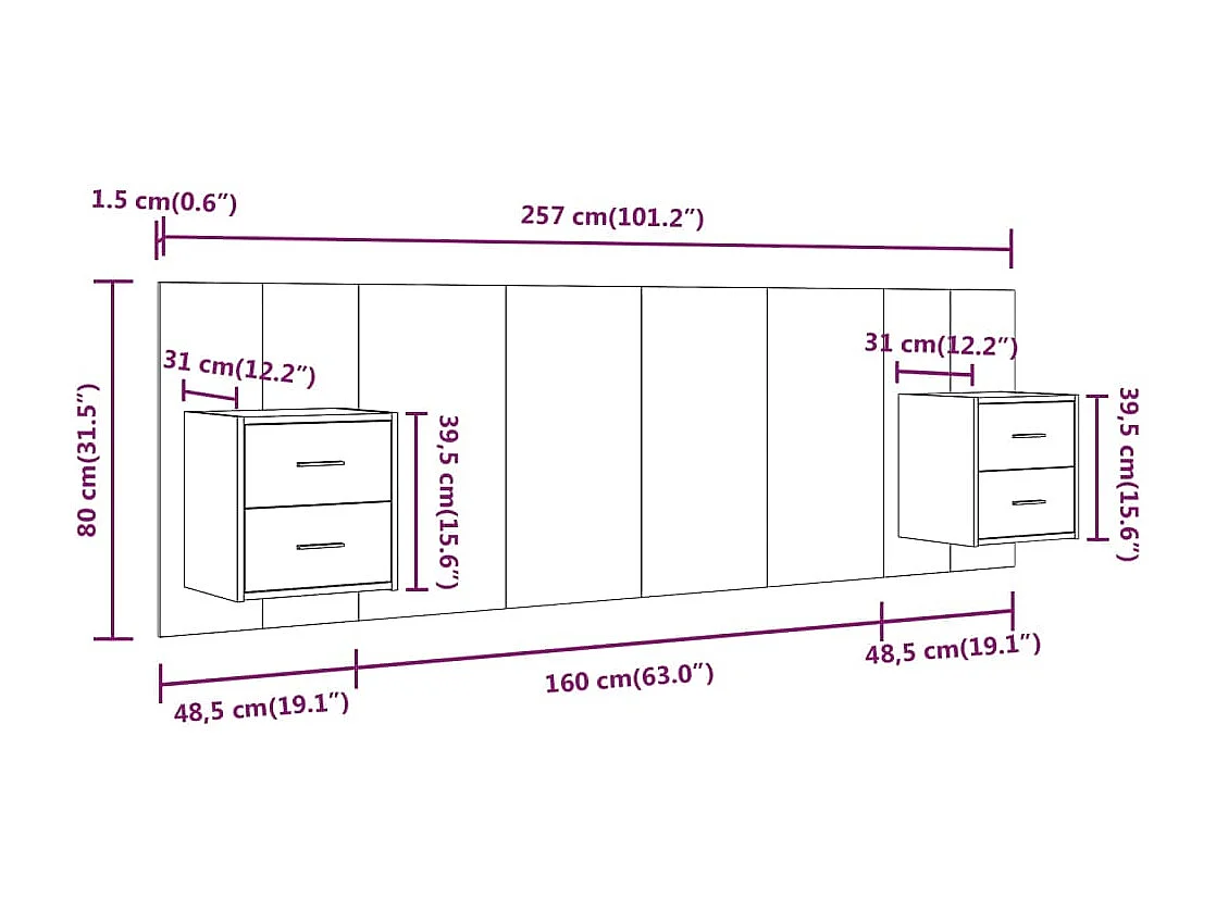 Tête de lit avec armoires Chêne fumé Bois d'ingénierie