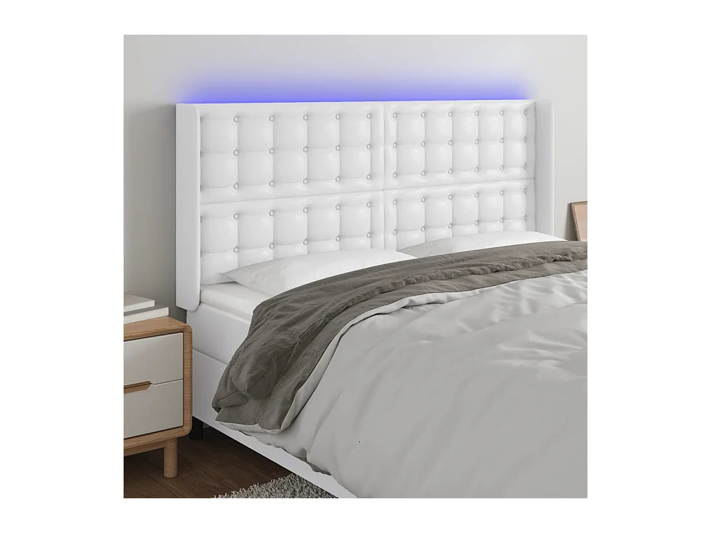 Cabecero con LED cuero sintético blanco 203x16x118/128 cm