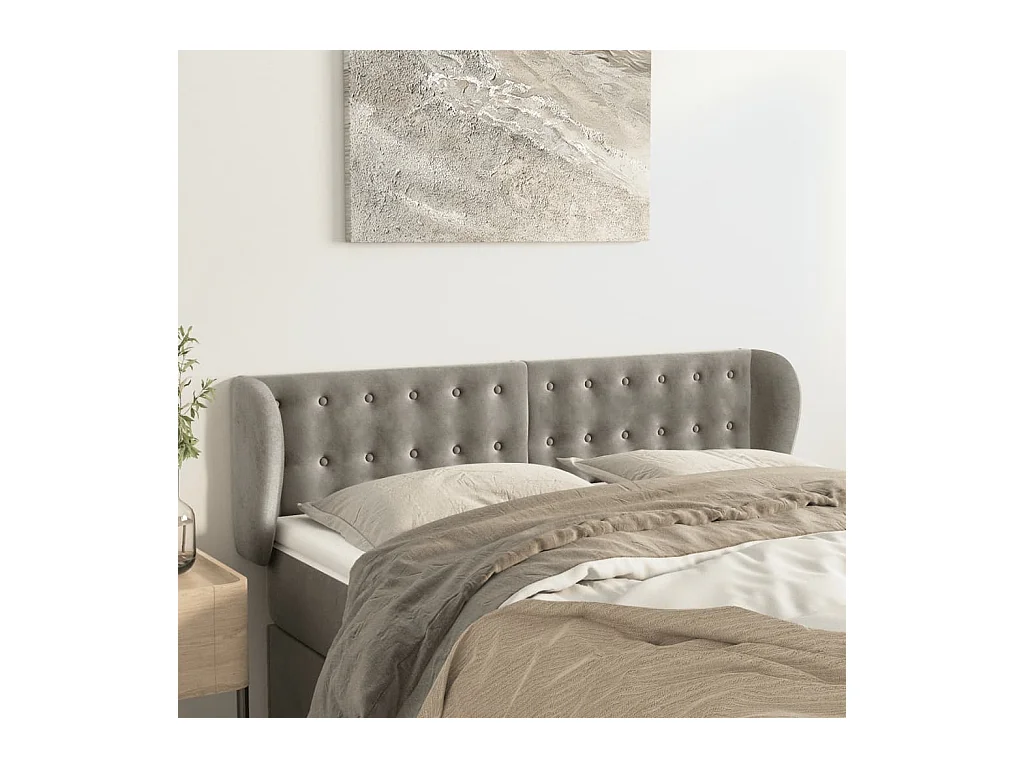 Tête de lit avec oreilles Gris clair 147x23x78/88 cm Velours