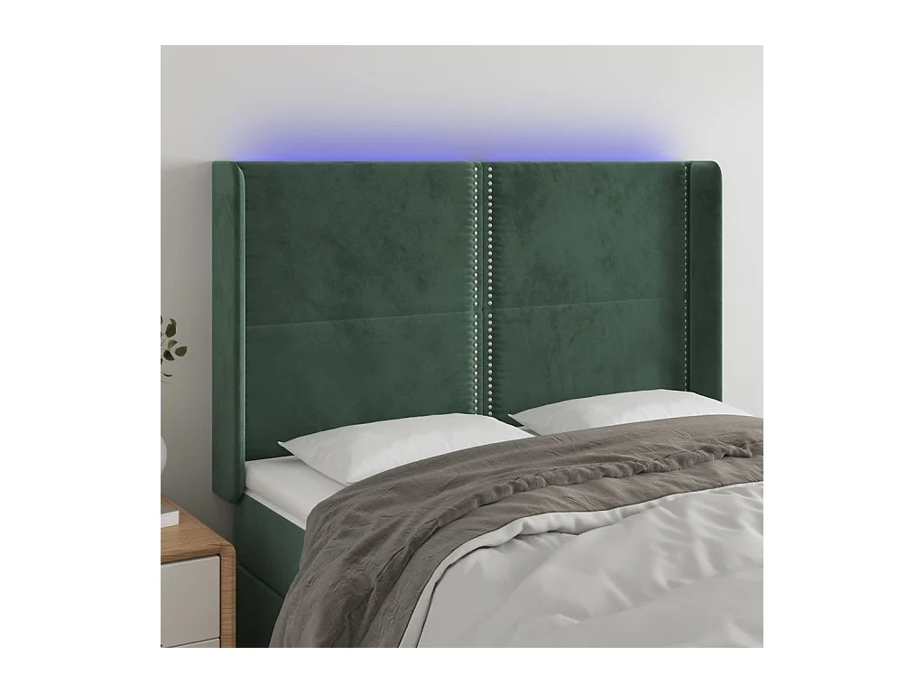 Tête de lit à LED Vert foncé 147x16x118/128 cm Velours