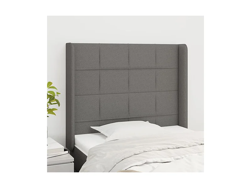 Tête de lit avec oreilles Gris foncé 83x16x118/128 cm Tissu