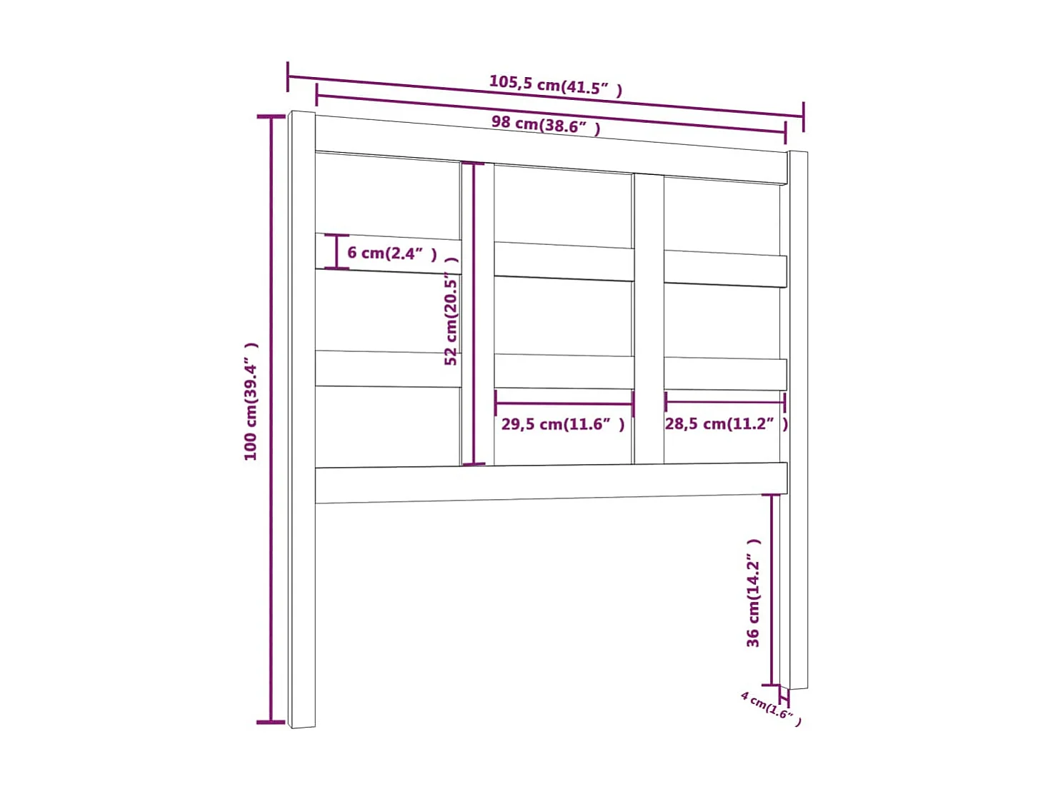 Cabeceira de cama 105,5x4x100 cm madeira de pinho maciça