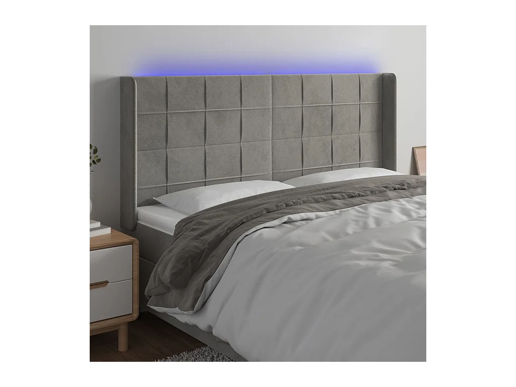 Hoofdbord LED 163x16x118/128 cm fluweel lichtgrijs