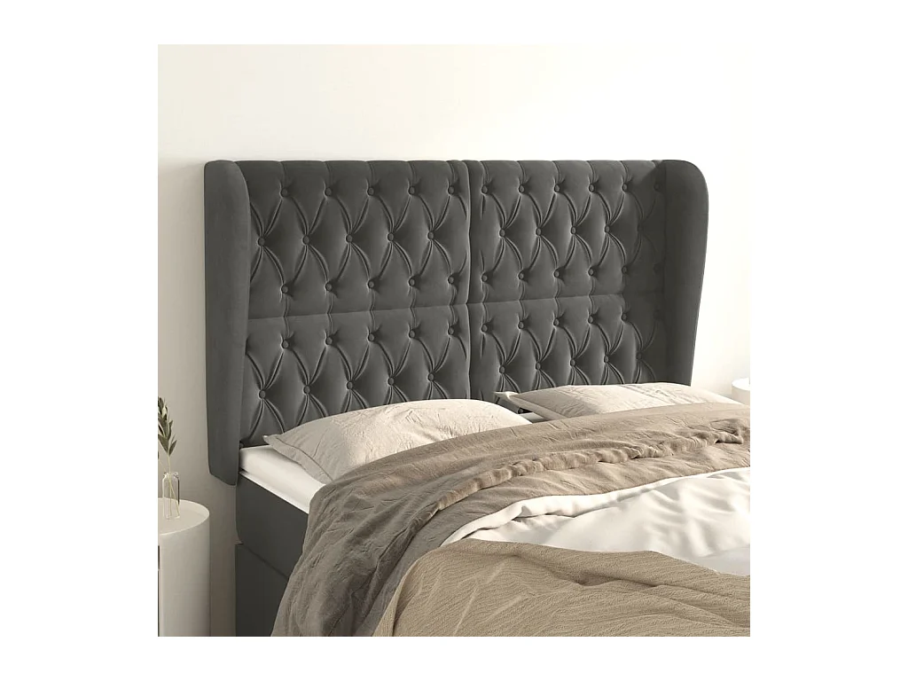 Tête de lit avec oreilles Gris foncé 163x23x118/128 cm Velours