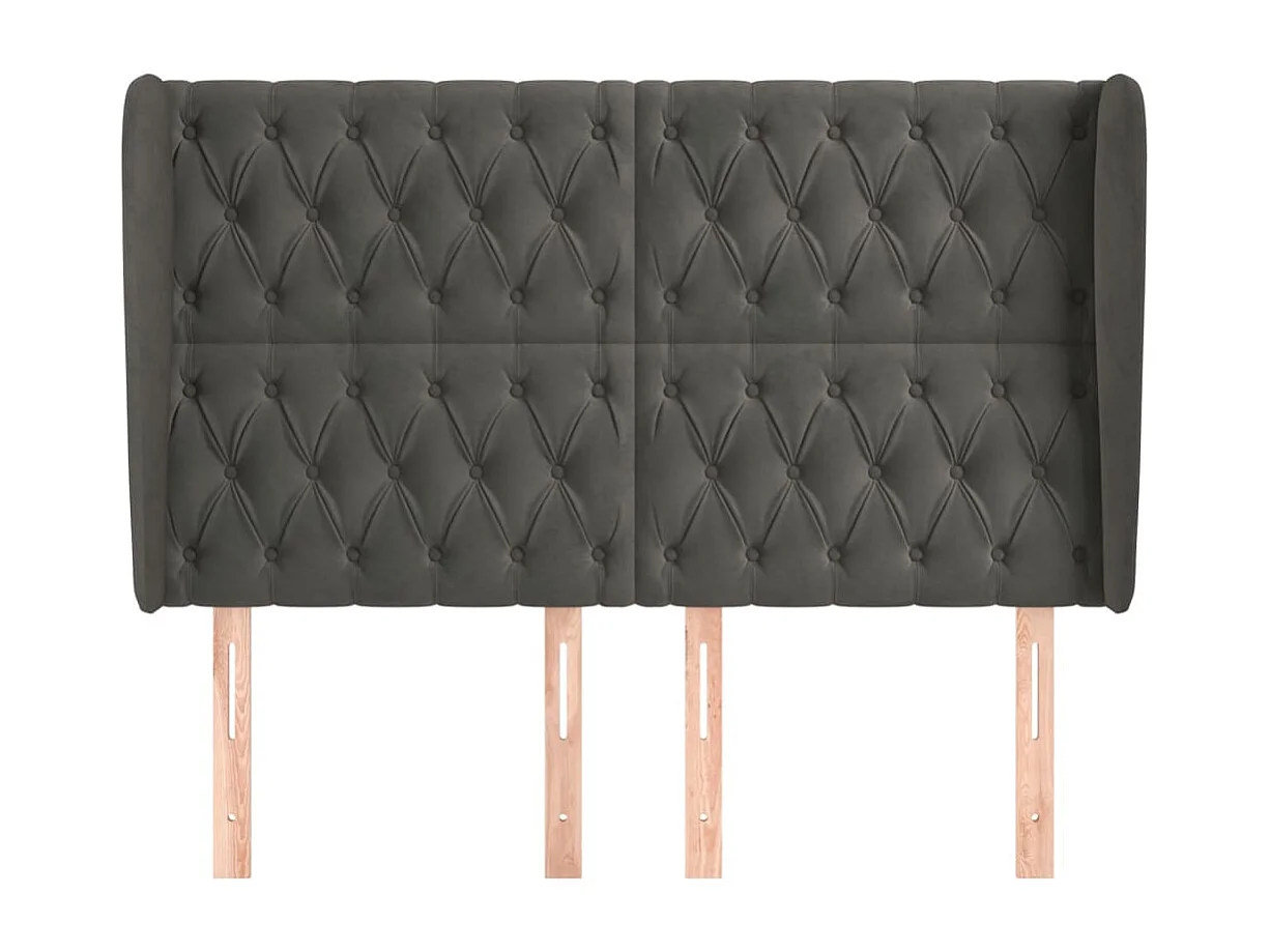 Tête de lit avec oreilles Gris foncé 163x23x118/128 cm Velours