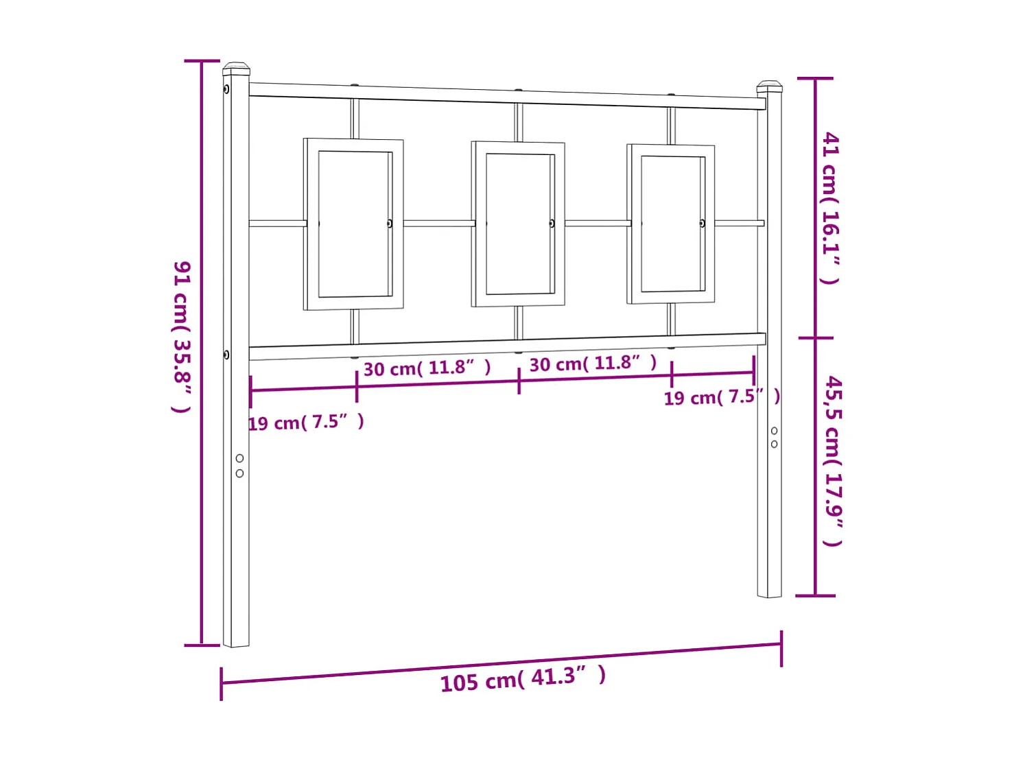 Cabeceira de cama 100 cm metal preto