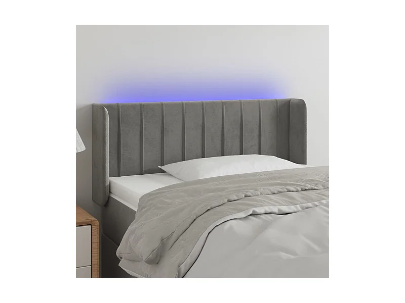 Cabeceira de cama c/ luzes LED veludo 93x16x78/88cm cinza-claro
