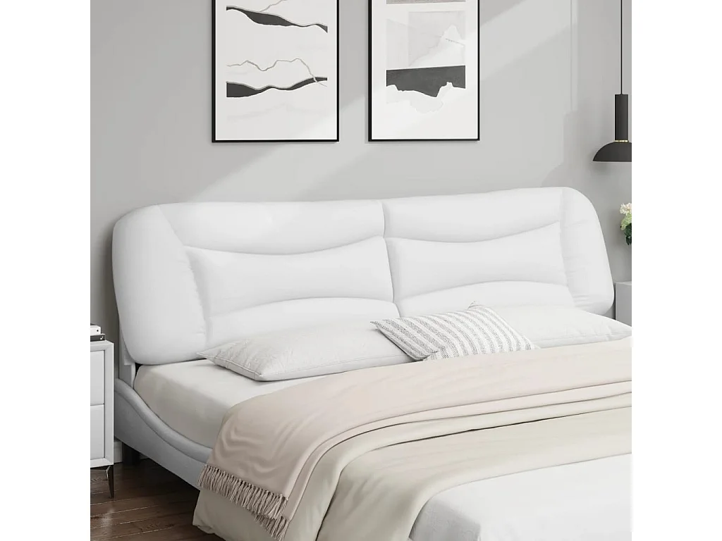 Tête de lit coussin blanc 200 cm similicuir