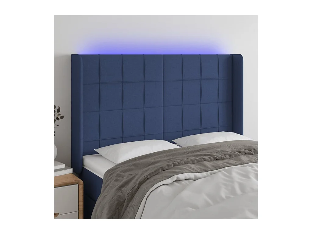 Tête de lit à LED Bleu 147x16x118/128 cm Tissu