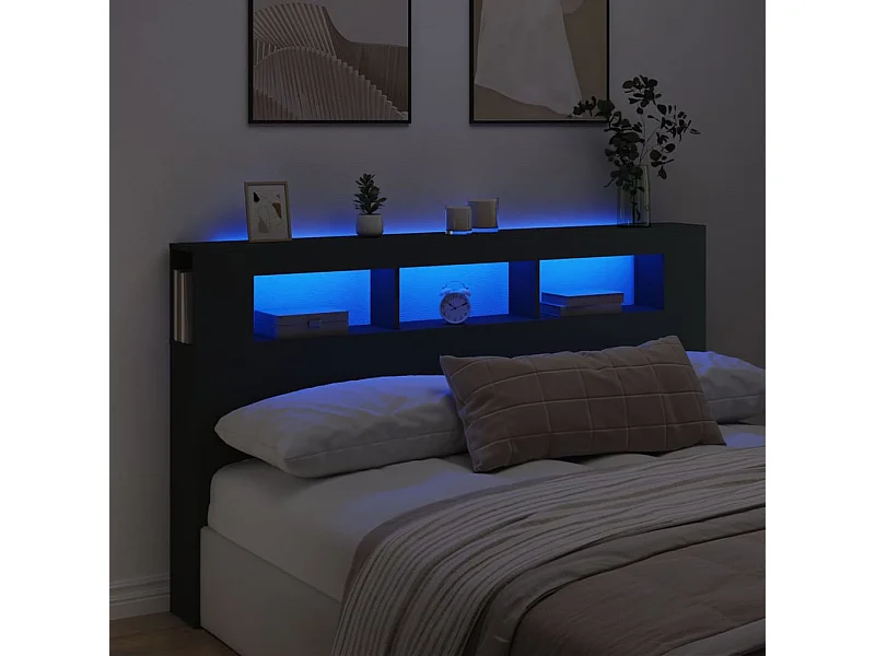 Hoofdeinde met LED 180x18,5x103,5 cm bewerkt hout zwart