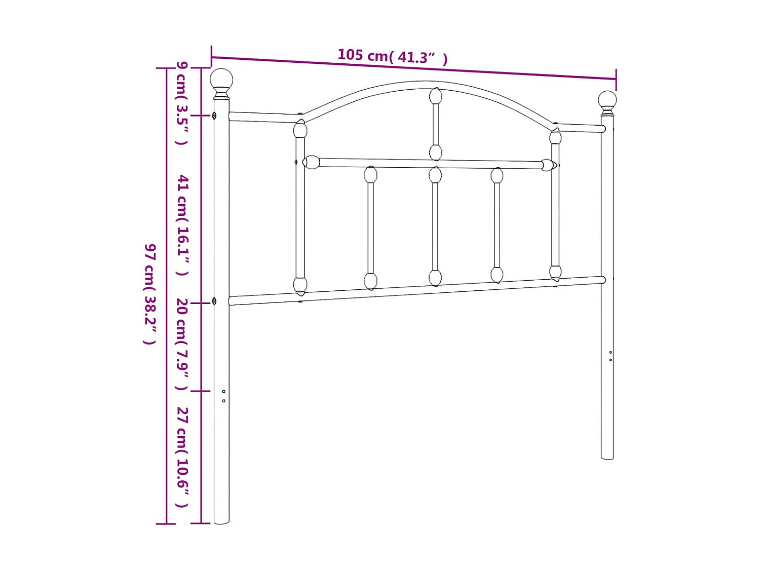 Tête de lit métal blanc 100 cm