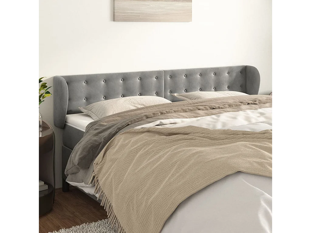 Cabeceira de cama c/ abas veludo 163x23x78/88 cm cinzento-claro
