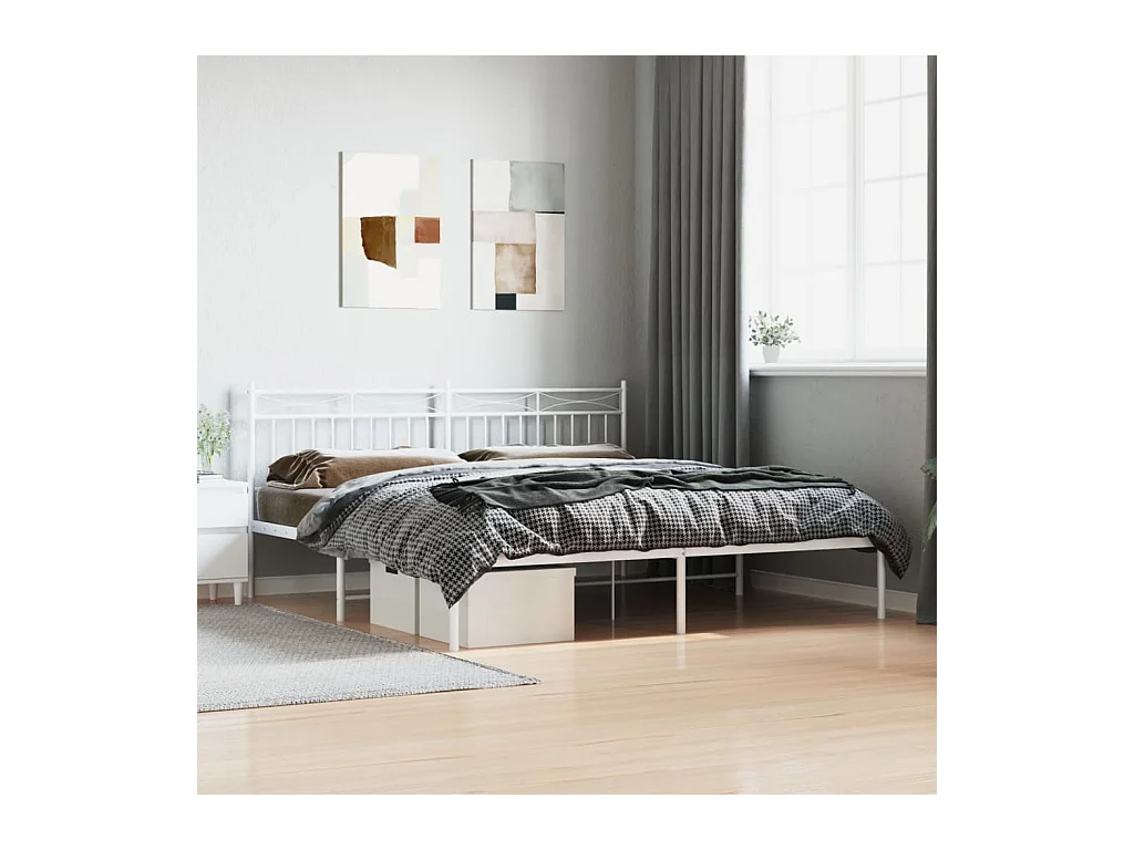 Estructura de cama de metal con cabecero blanco 183x213 cm
