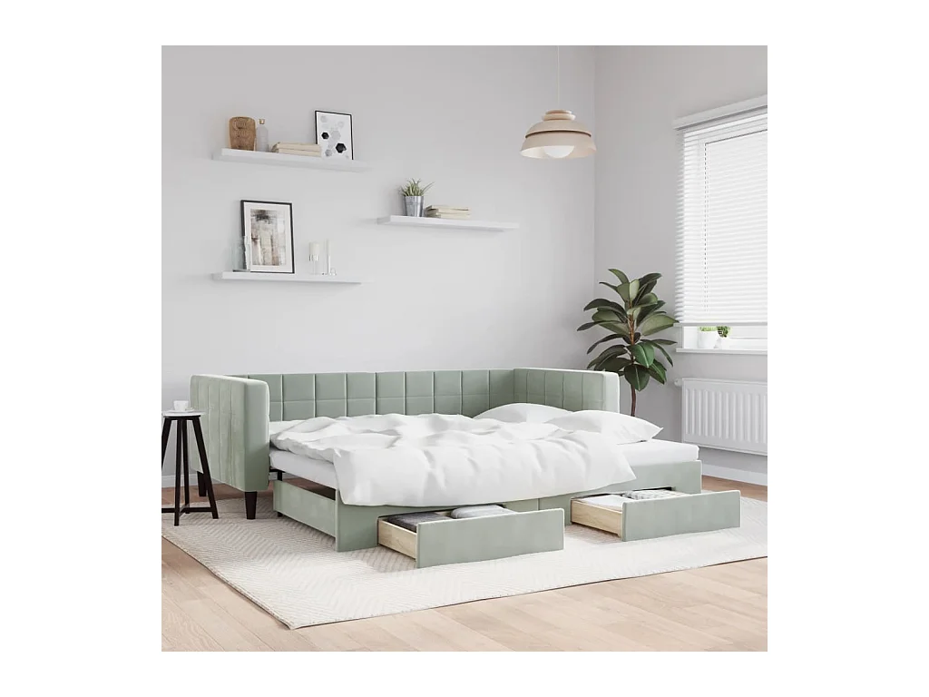 Sofá cama nido con cajones terciopelo gris claro 90x190 cm