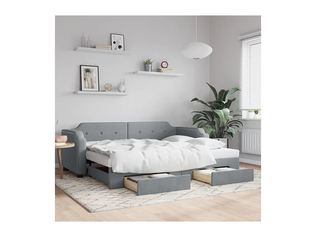Slaapbank onderschuifbed en lades 100x200 cm stof lichtgrijs