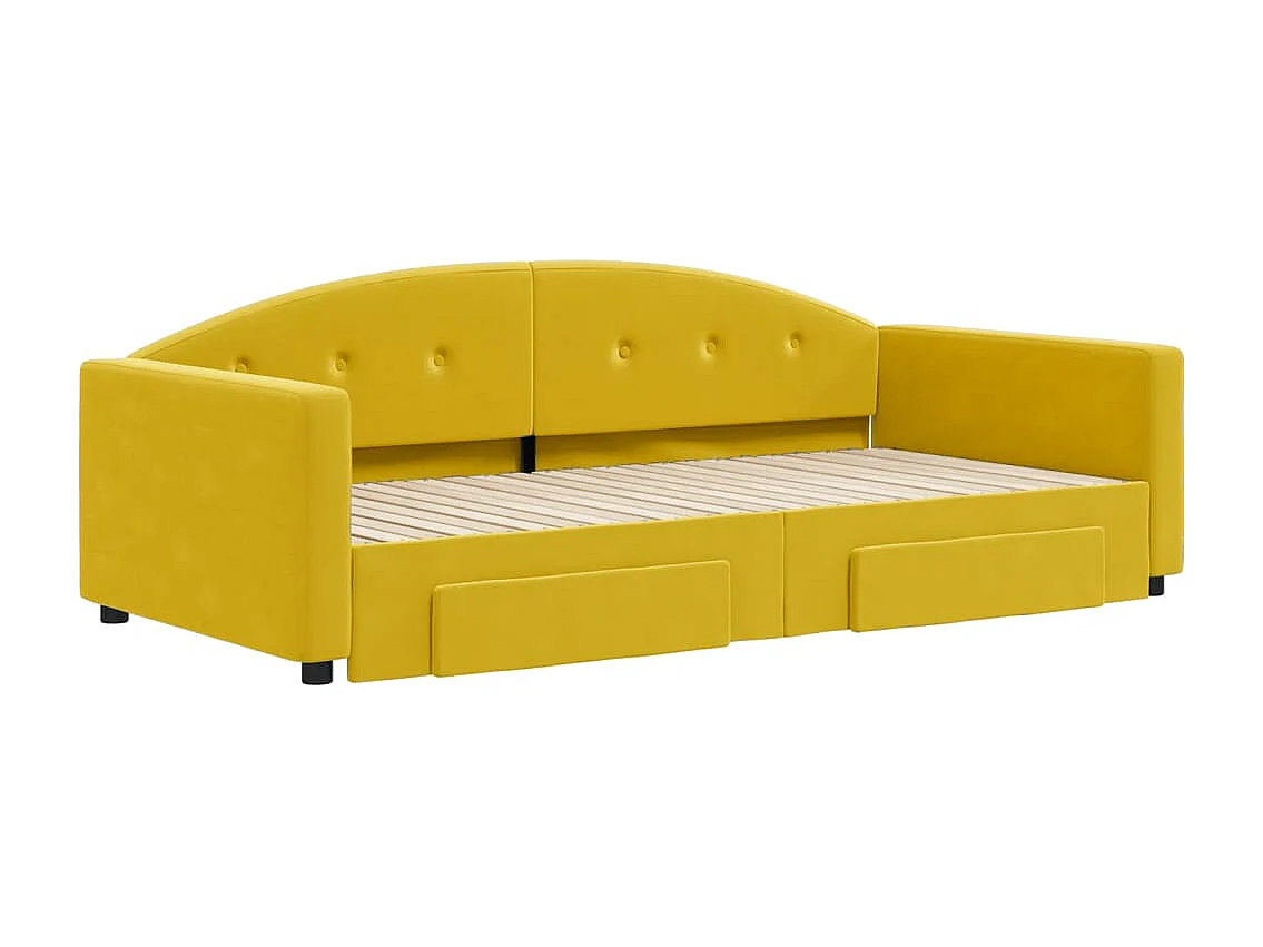 Lit de jour avec gigogne et tiroirs jaune 100x200 cm velours