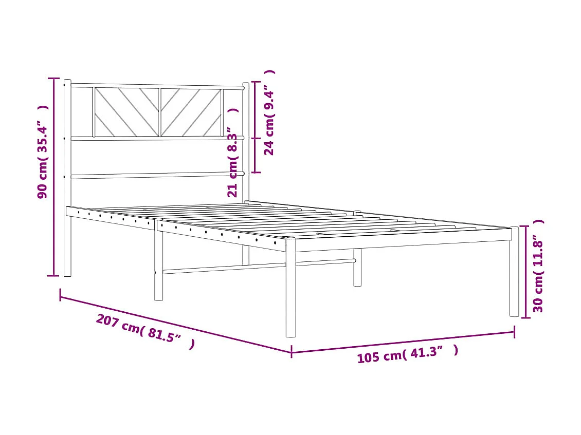 Estructura de cama de metal con cabecero blanco 100x200 cm