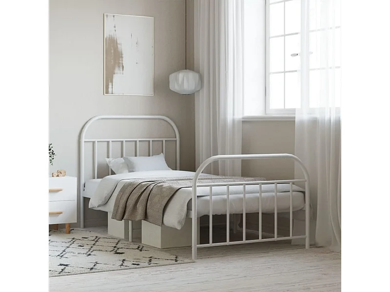 Estrutura de cama com cabeceira e pés 100x190 cm metal branco