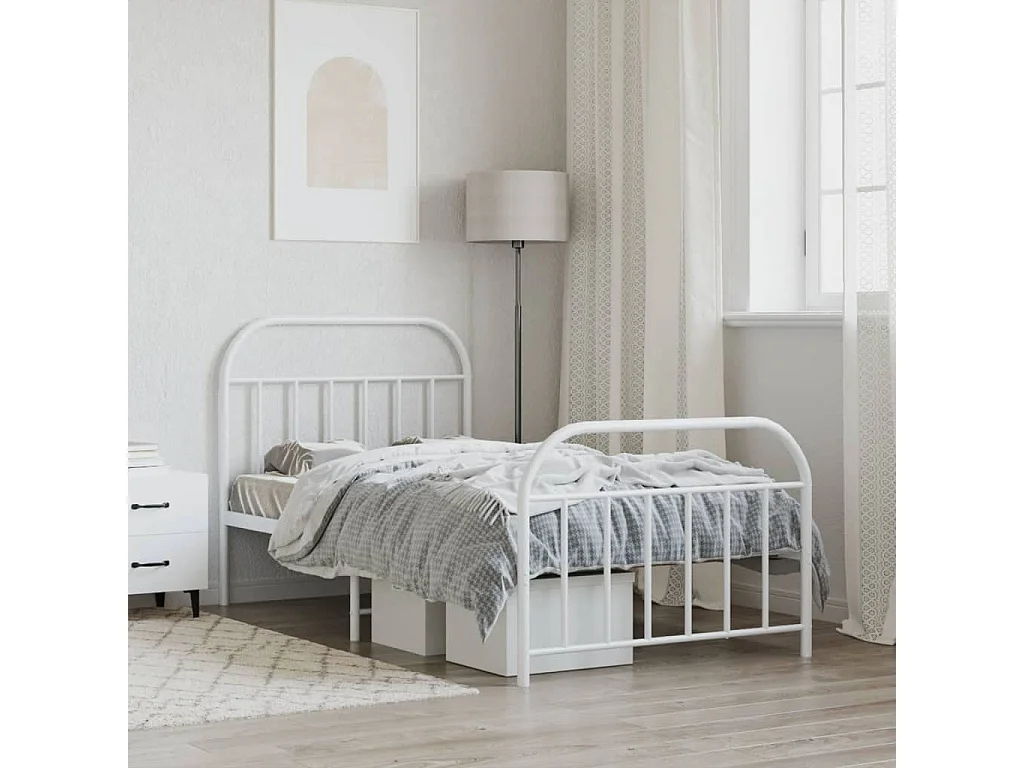 Estructura cama metal cabecero y pie de cama blanca 100x190 cm