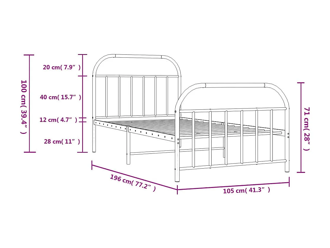 Estructura cama metal cabecero y pie de cama blanca 100x190 cm