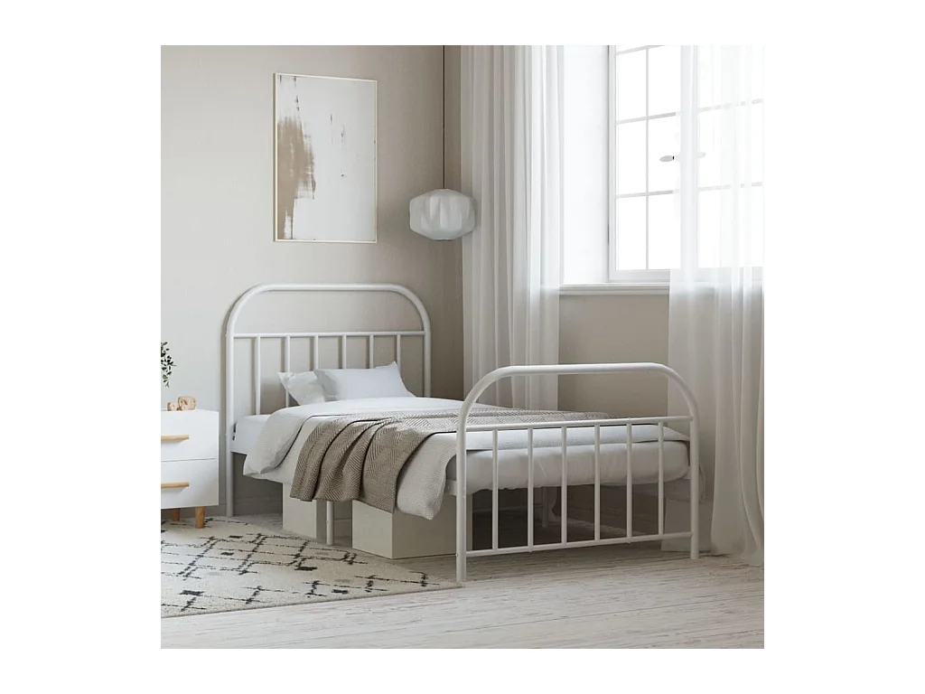 Estrutura de cama com cabeceira e pés 100x190 cm metal branco