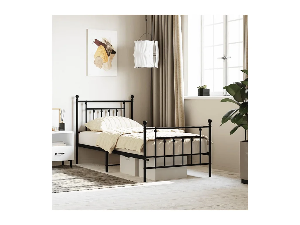 Estrutura de cama com cabeceira e pés 90x190 cm metal preto