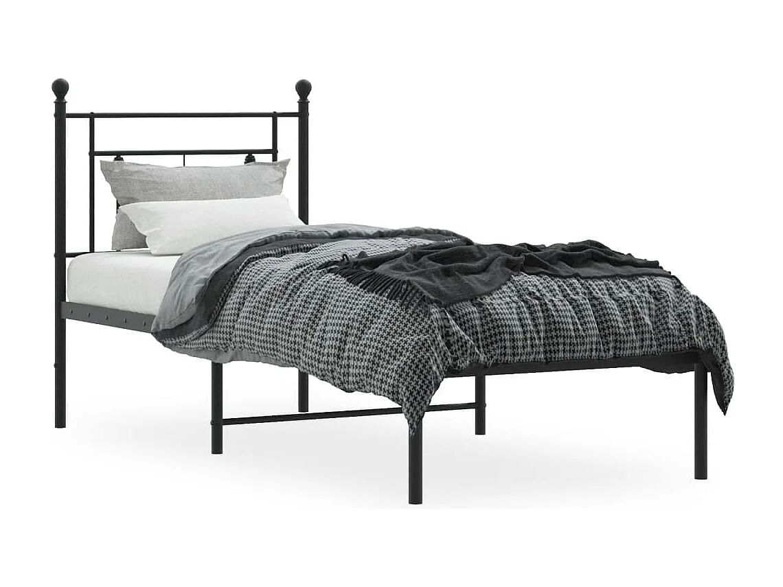Estructura de cama con cabecero metal negro 75x190 cm