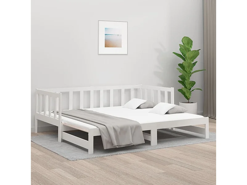 Slaapbank uitschuifbaar massief grenenhout wit 2x(90x190) cm