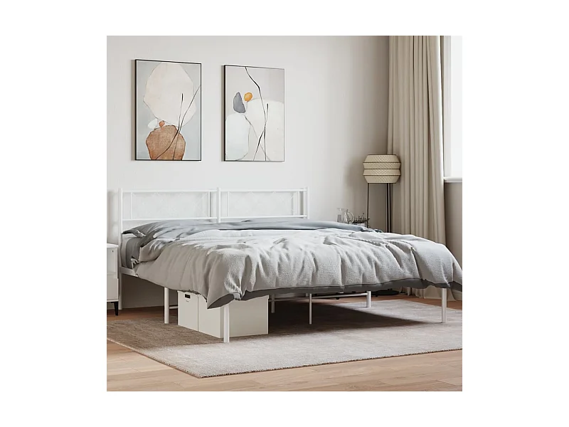 Cadre de lit métal avec tête de lit blanc 120x200 cm