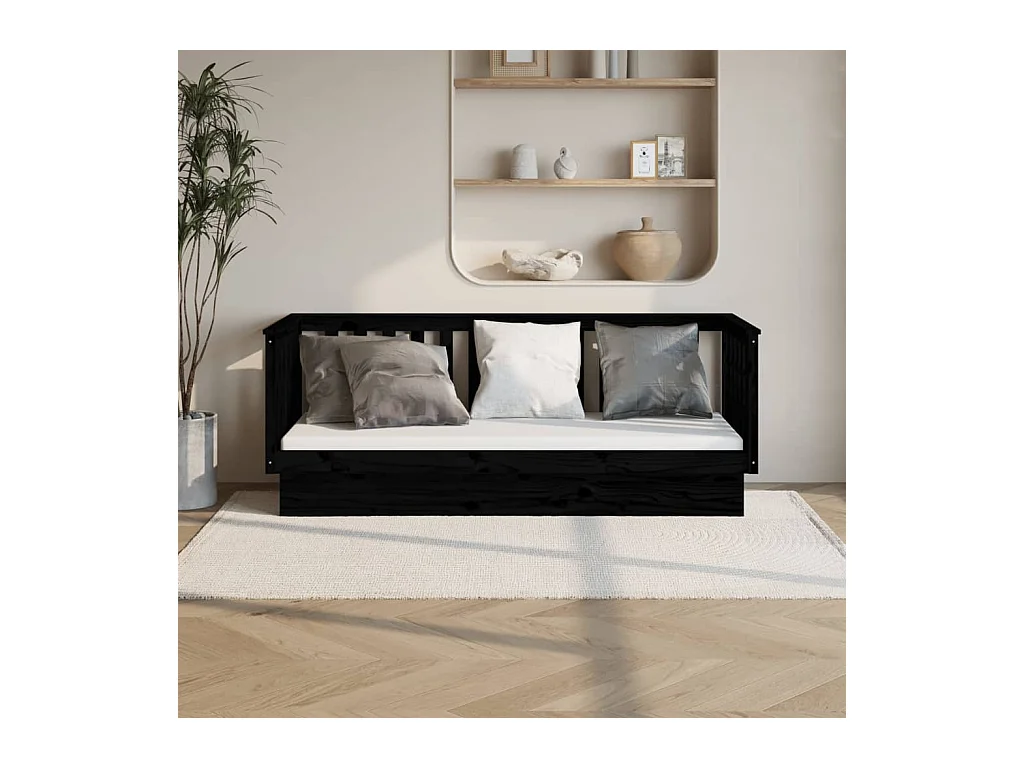 Lit de jour Noir 90x190 cm Bois de pin massif